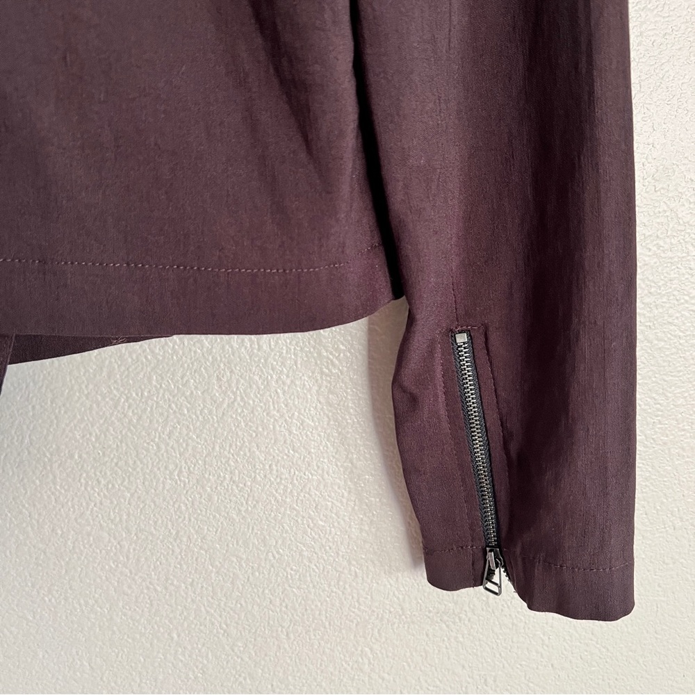 PORTO SF Asymmetrical Zip Contrast Seam Moto Jacket in Brown - Picture 7 of 7